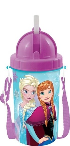 Bidon apa cu pai Frozen, Disney, 400 ml, plastic, multicolor Disney imagine noua 2022