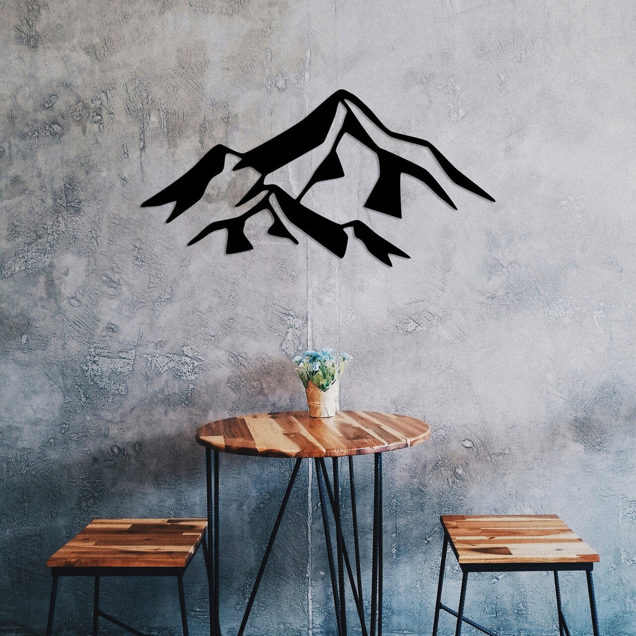 Decoratiune de perete, Mountain 1, Metal, Dimensiune: 80 x 40 cm, Negru