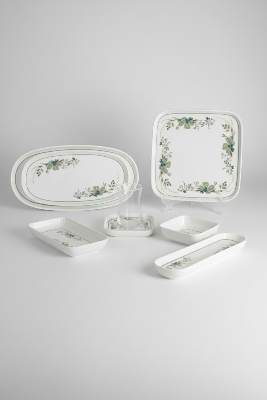 Set de mic dejun, Hermia, 208PEK1106, Portelan, Platou cu măsline: 25 cm (2 bucăți), Alb/Verde