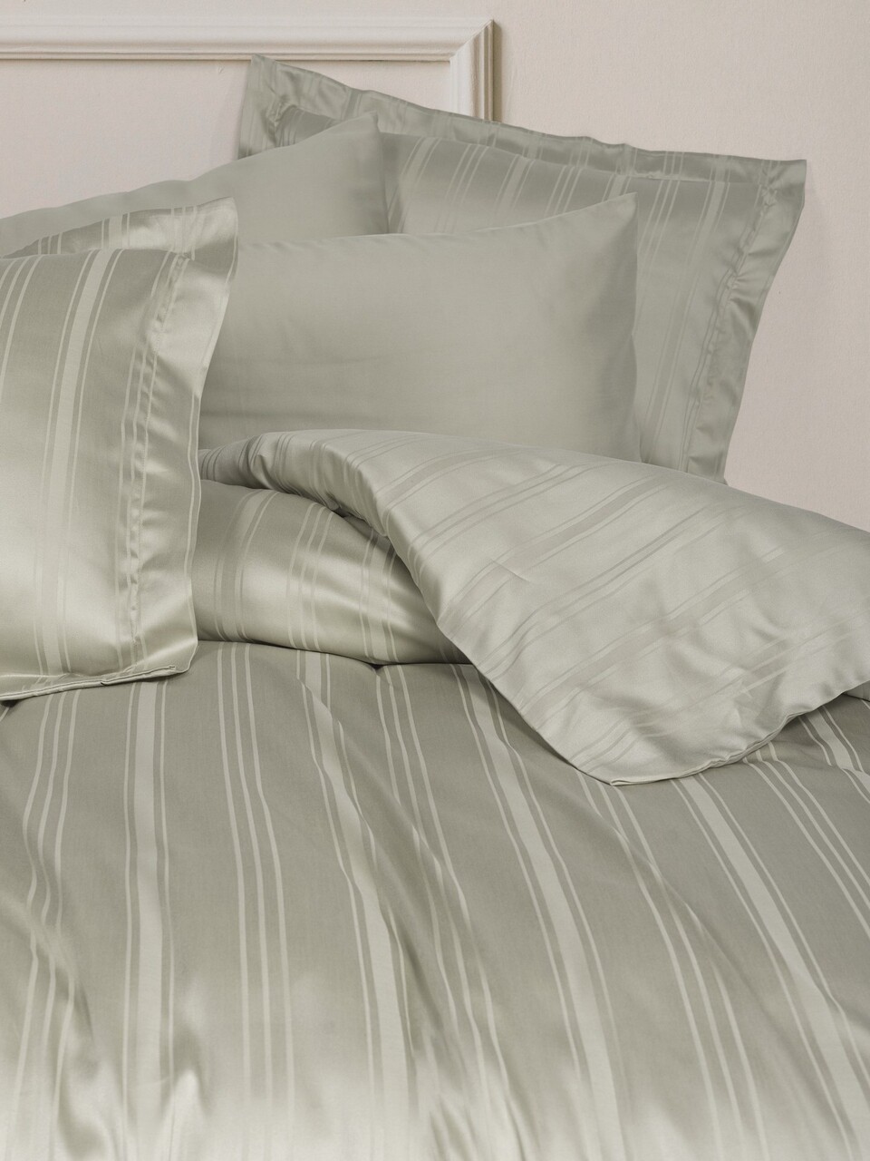 Set cuvertura matlasata dubla Bamboo, Bamboo Stripe - Beige, Cotton Box, 60% bumbac satinat/40% bambus - 1 | YEO