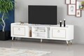 Comoda TV, Coraline, Rudy v2, 180x55x35 cm, Alb/Auriu
