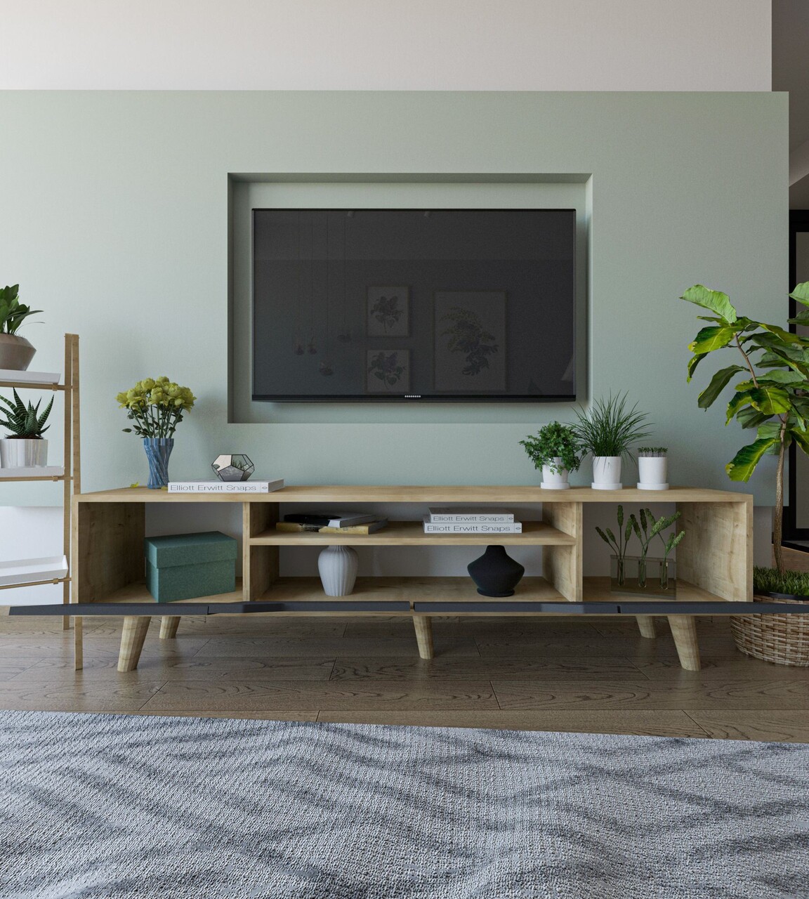 Comoda TV, Hanah Home, Roma 180, 180x48x29.8 cm, PAL, Stejar safir / Antracit - imagine 3
