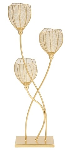 Suport pentru lumanari, Floty Golden, Mauro Ferretti, 3 lumanari, 35x88 cm, fier