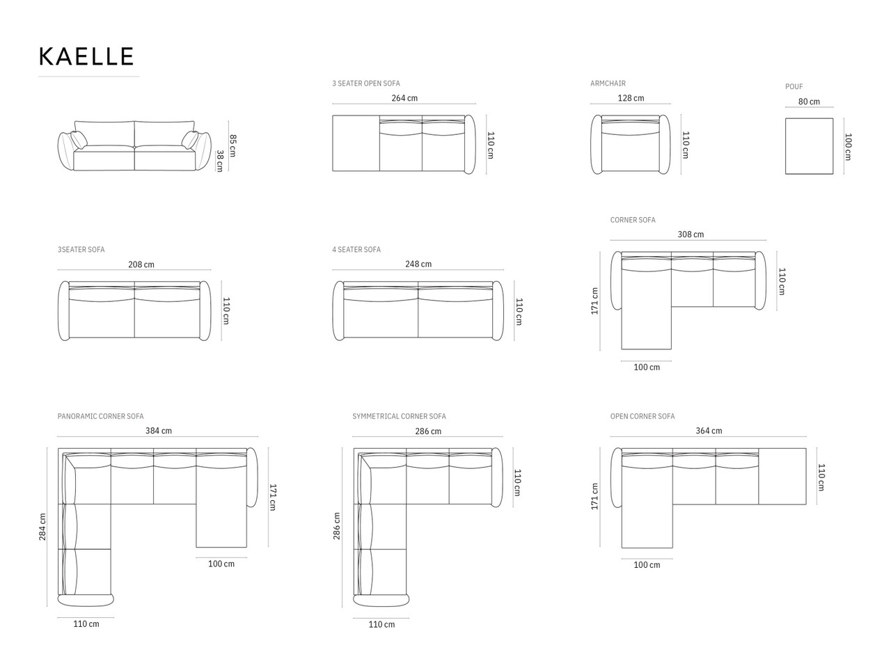 Canapea 4 locuri cotiera dreapta, Kaelle, Micadoni Home, BL, 264x110x85 cm, poliester chenille, gri inchis