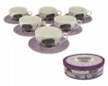 Set 6 cesti cu farfurie Passion, Duo, 250 ml, portelan, mov