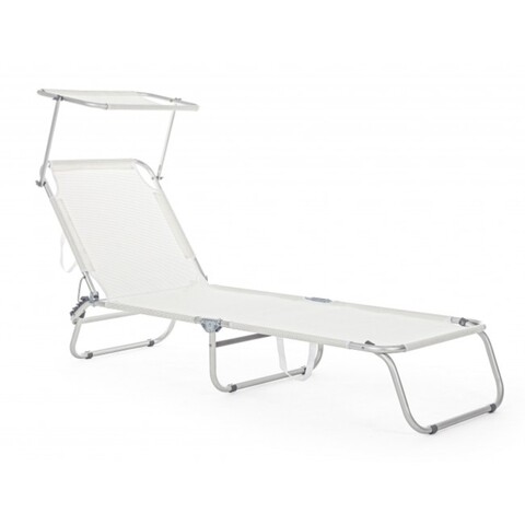 Sezlong cu parasolar, Cross, Bizzotto, 189x59x109 cm, aluminiu/textilena, alb