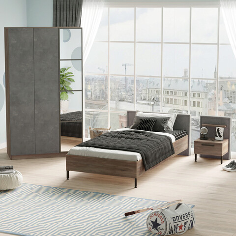 Set dormitor pentru copii, locelso, hm10, maro / gri