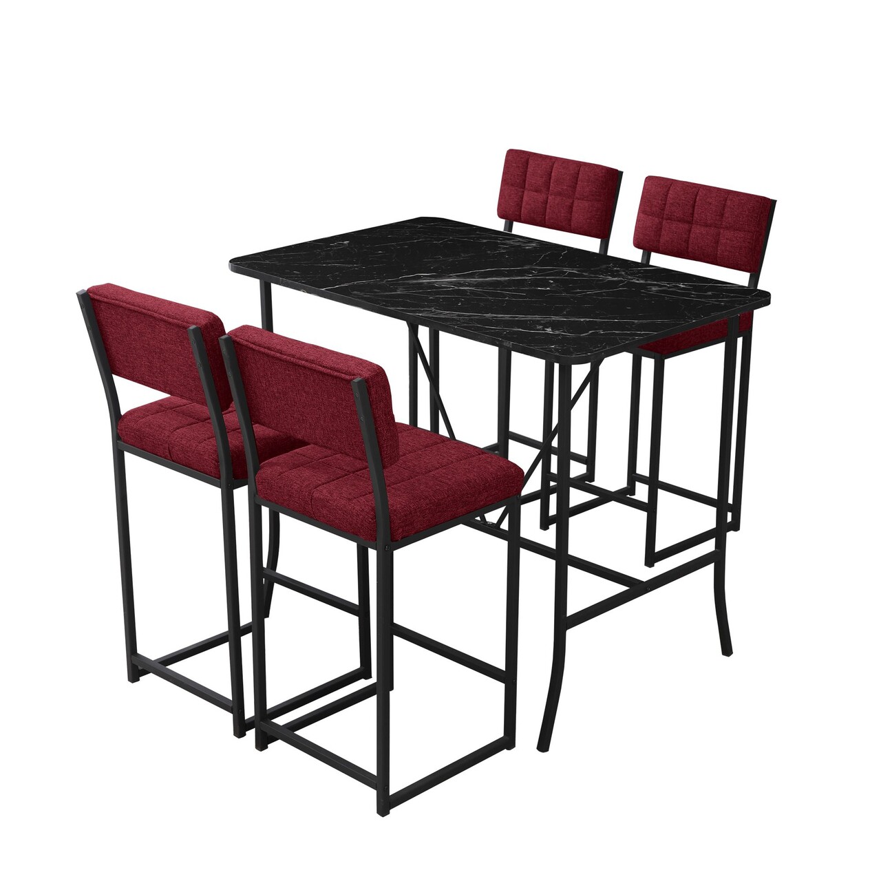 Set masa si 4 scaune de bar, Hanah Home, Retro, Burgundiu / Negru - imagine 3