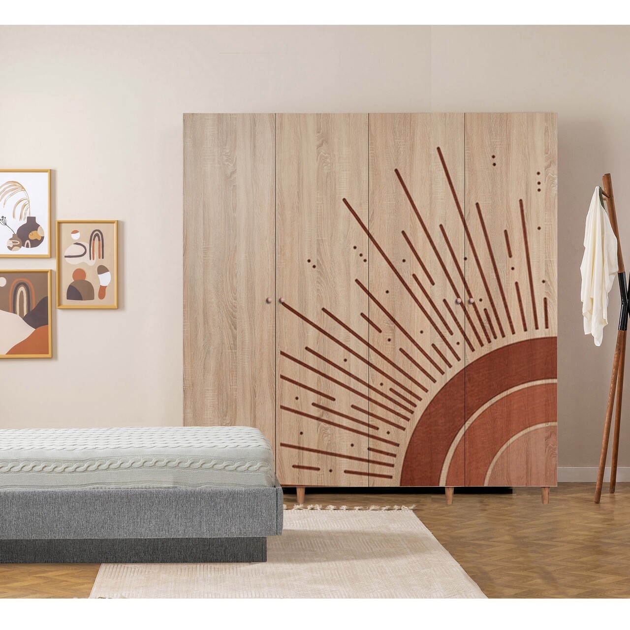 Dulap pentru haine, Vella, Loni 4 -970, 180x192x52 cm, PAL, Sonomo - 1 | YEO