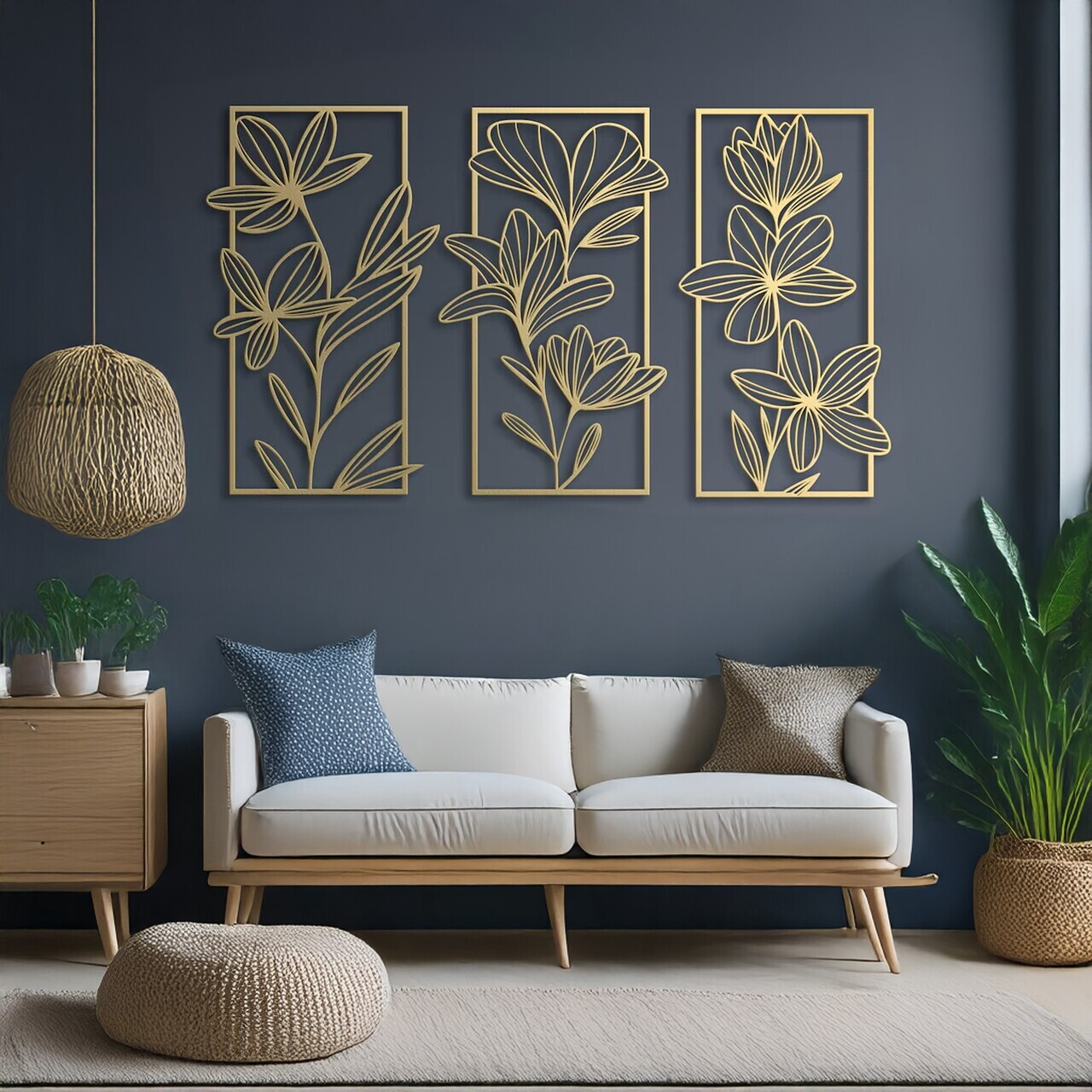 Set de accesorii decorative de perete din metal, DCV-1114-MT, Dimensiune: 30 x 50 cm (3 bucăți), Auriu — imaginea 3