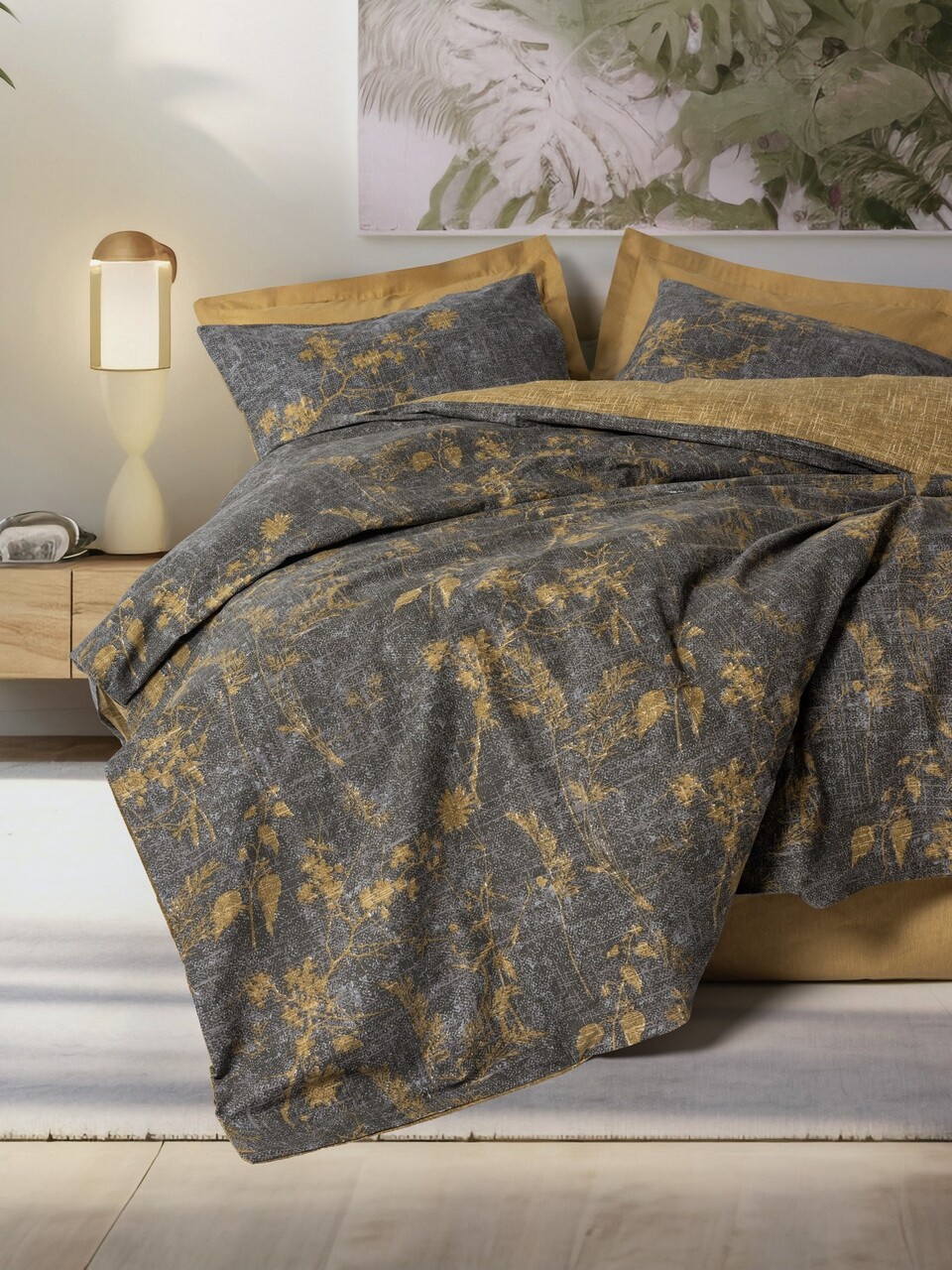 Lenjerie de pat pentru o persoana, Yadawa - Mustard, Cotton Box, Bumbac Ranforce
