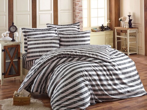 Lenjerie de pat dubla (es), 2 piese, hook - black, enlora home, 65% bumbac/35% poliester