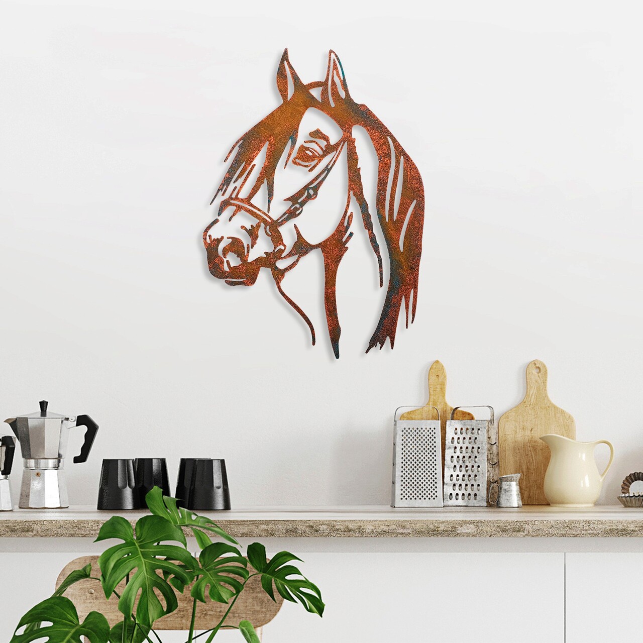 Decoratiune de perete, Horse, Metal, 38 x 53 cm, Multicolor - 1 | YEO