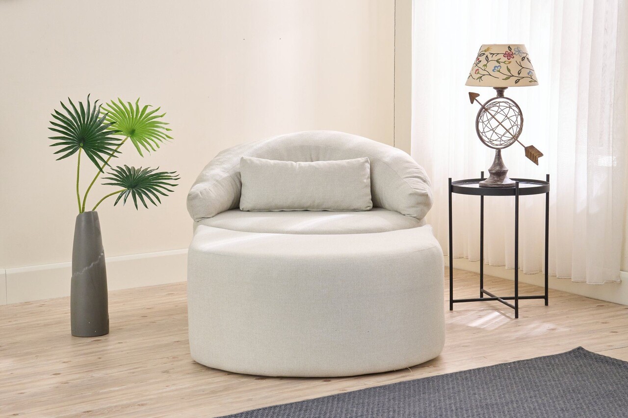 Canapea extensibilă cu 1 loc, Balcab Home, 825BLC4726, Material: 100% POLIESTER (țesătură cu textură de in), Crem - 1 | YEO