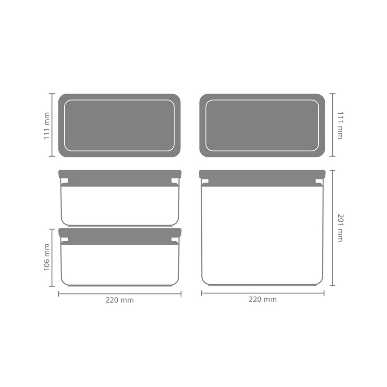 Set 3 recipiente depozitare, Brabantia, Tasty+, 2x1.5 L, 1x3.5 L, plastic, gri deschis