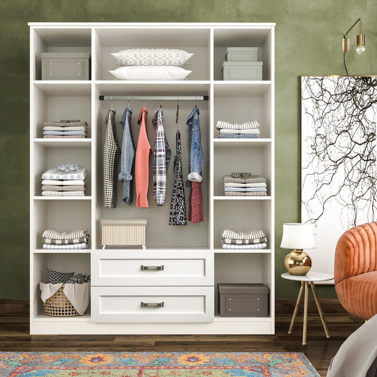 Dulap pentru haine, Rabi, Rb-051, 140x180x52 cm, Alb mat - 2 | YEO