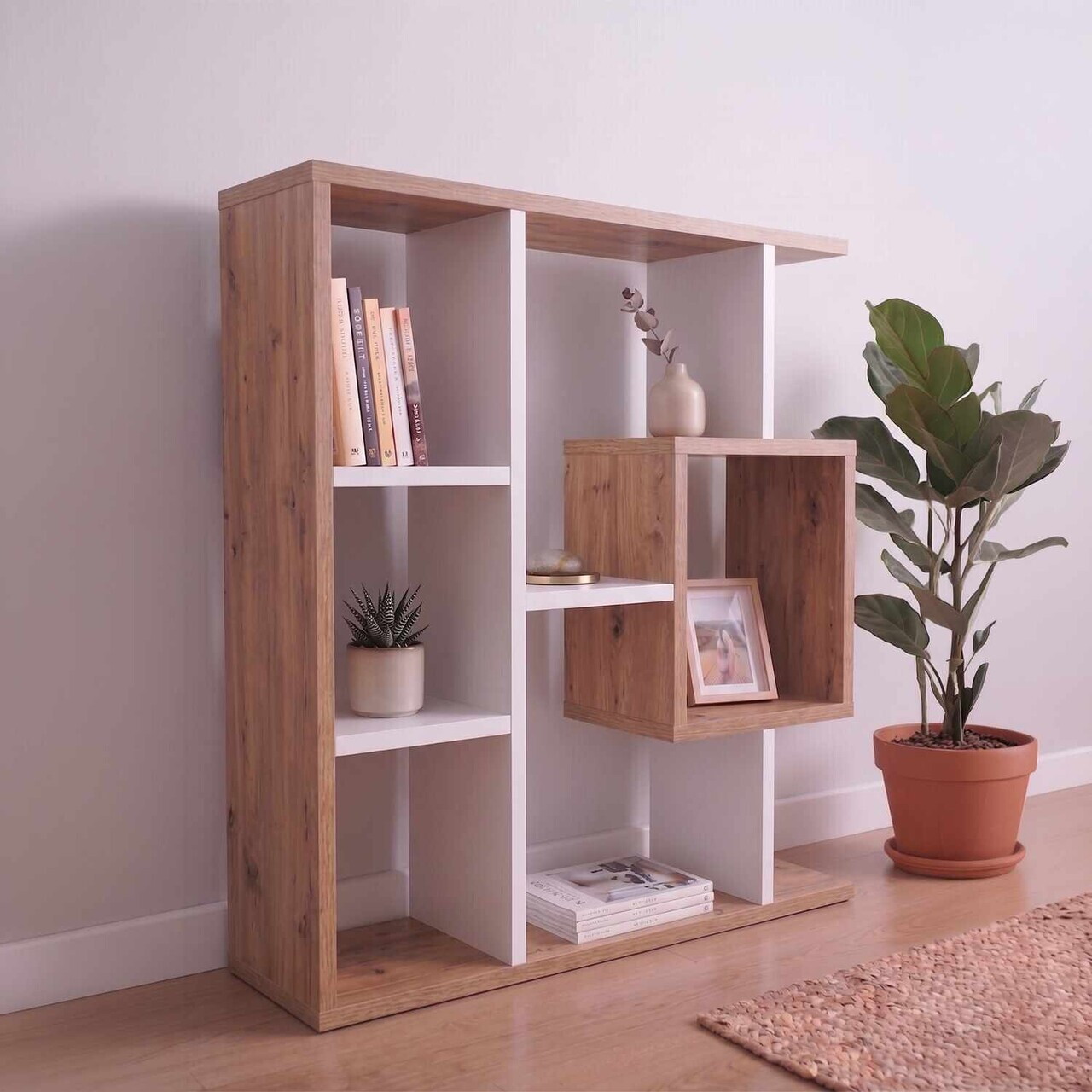 Corp biblioteca, Hanah Home, Yegane, 70.9x74.5x19.7 cm, Alb/Pin Atlantic — imaginea 4