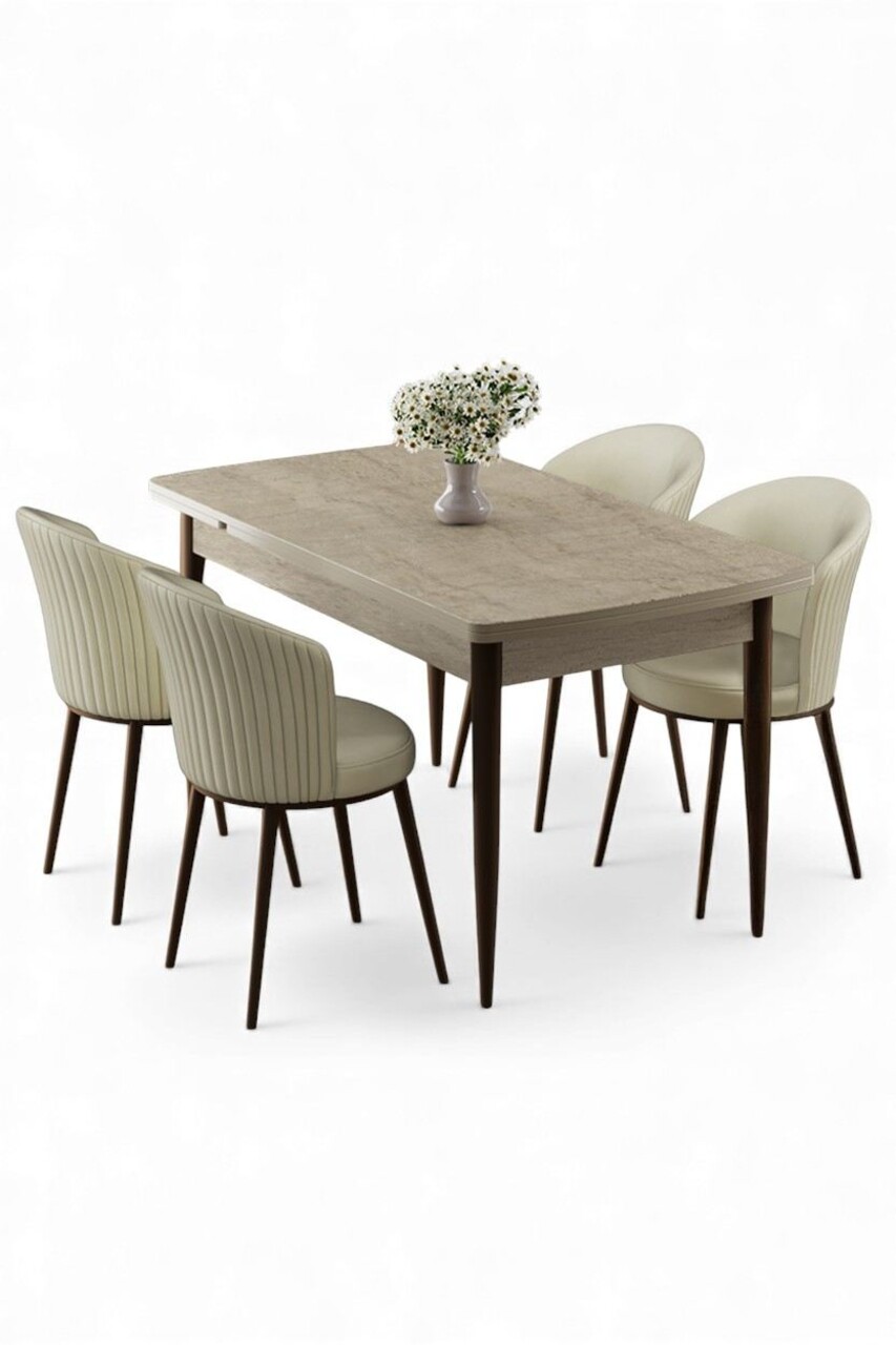 Set masa extensibila si scaune, Hanah Home, Asfel, Travertin / Crem - view 2