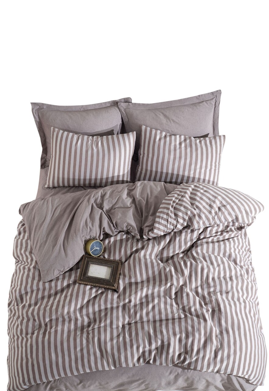Lenjerie de pat dubla, Road Potlu - Brown, EnLora Home, 70% bumbac/30% poliester