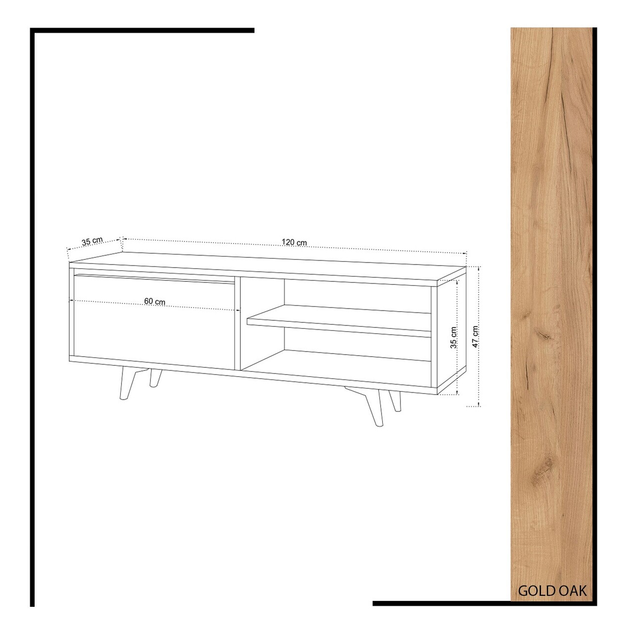 Comoda TV, Mod Design, Maku, 120x47x35 cm, Stejar / Alb