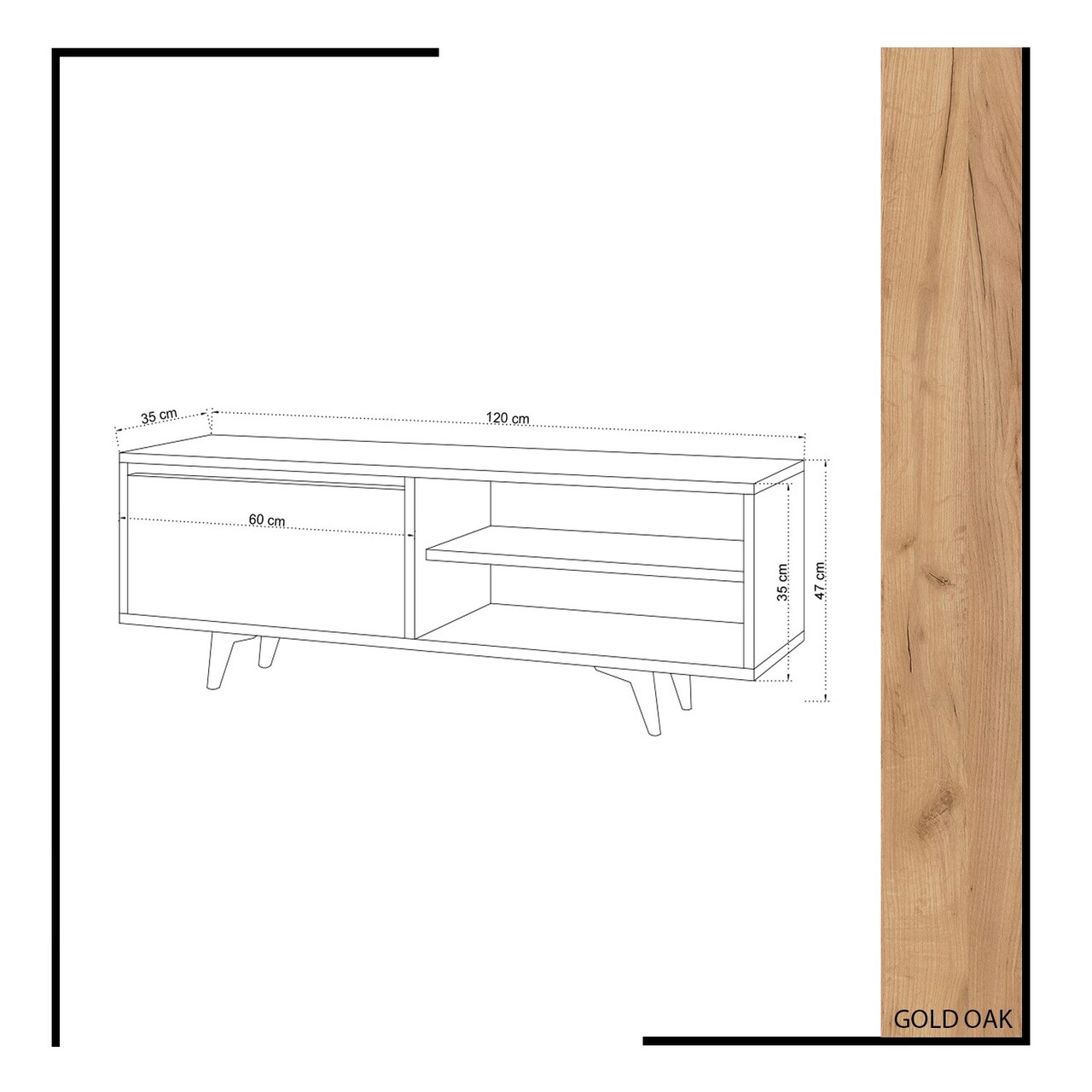 Comoda TV, Mod Design, Maku, 120x47x35 Cm, Stejar / Alb