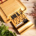 Platou pentru servire cu boluri si cutite Rumi, Homla, 33x33 cm, lemn/inox, bej/alb