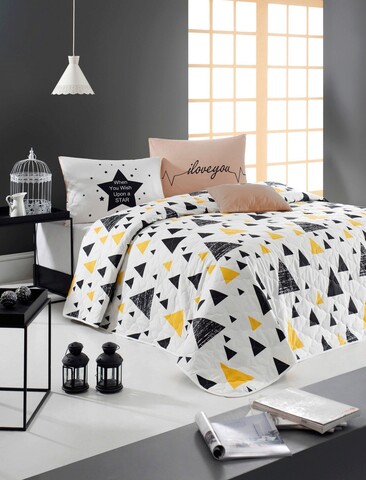 Set cuvertura dubla 3 piese, İlove - black, enlora home, bumbac ranforce