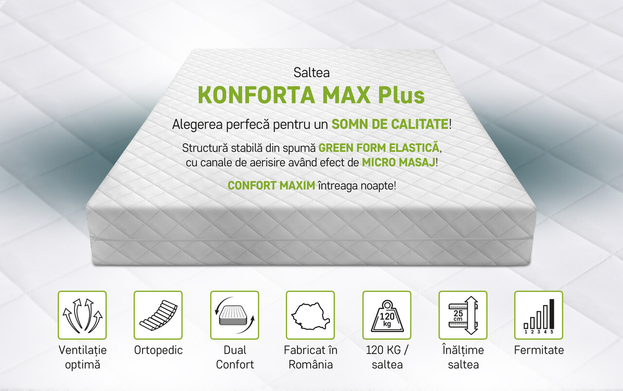Saltea SuperOrtopedica Green Future KONFORTA Max Plus 25 cm, 160x190x25cm, Spuma poliuretanica elastica, Husa detasabila, lavabila, matlasata, hipoalergenica, Reversibila, Ferma - imagine 9
