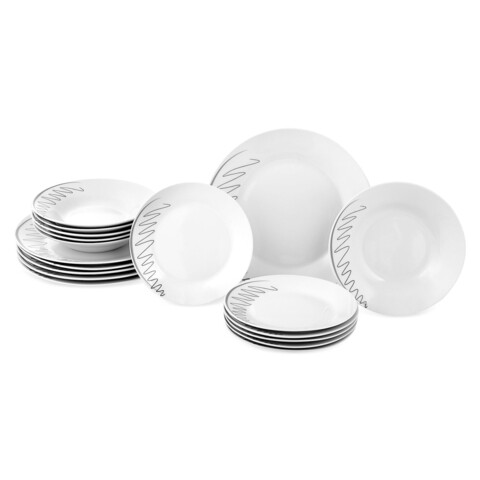 Serviciu de masa 18 piese, nova, portelan, alb/gri
