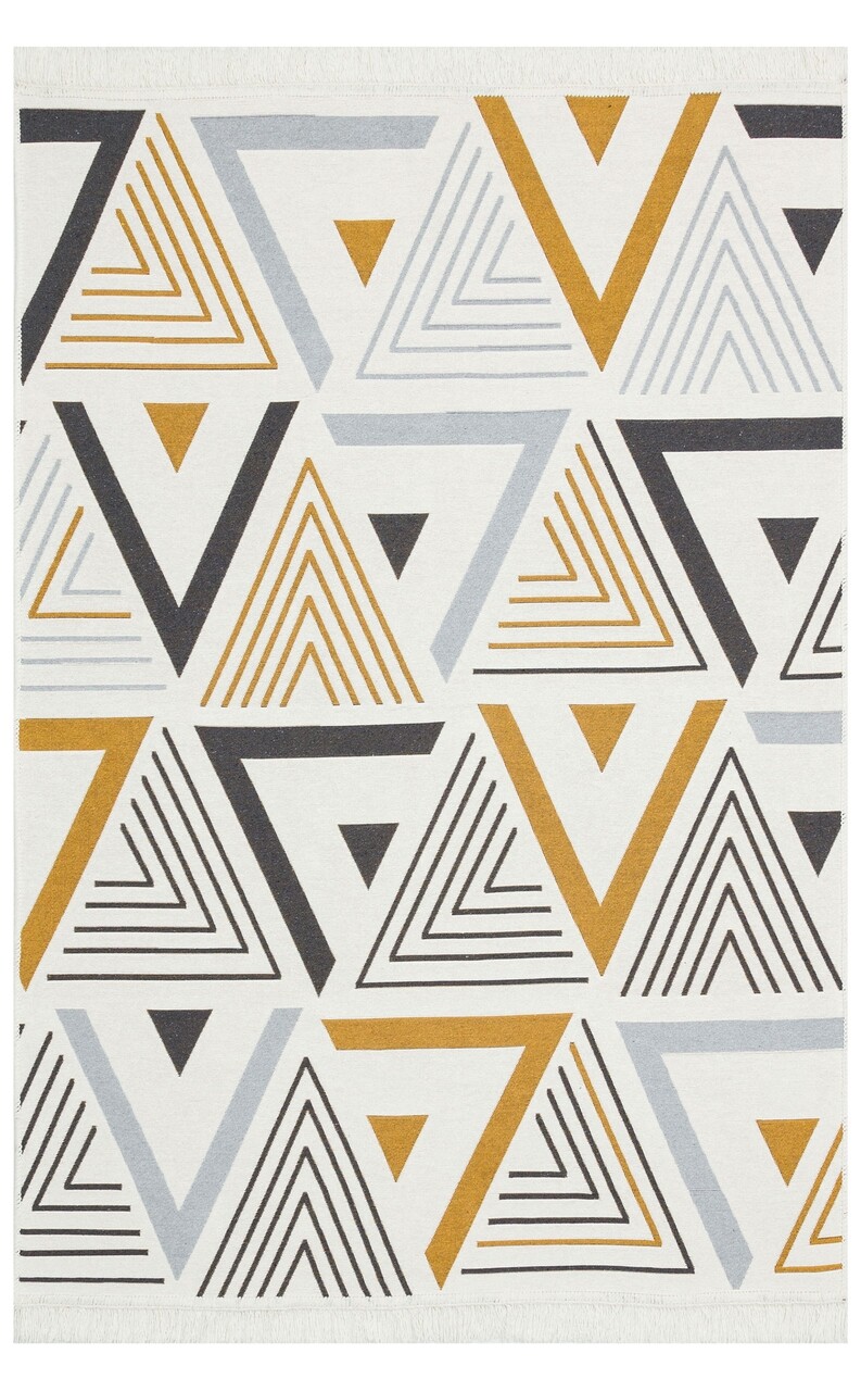 Covor Kilim Cu 2 Fete, Arya 18 Yellow/Grey, Baketo, 100% Bumbac Reciclat, 80x300 Cm