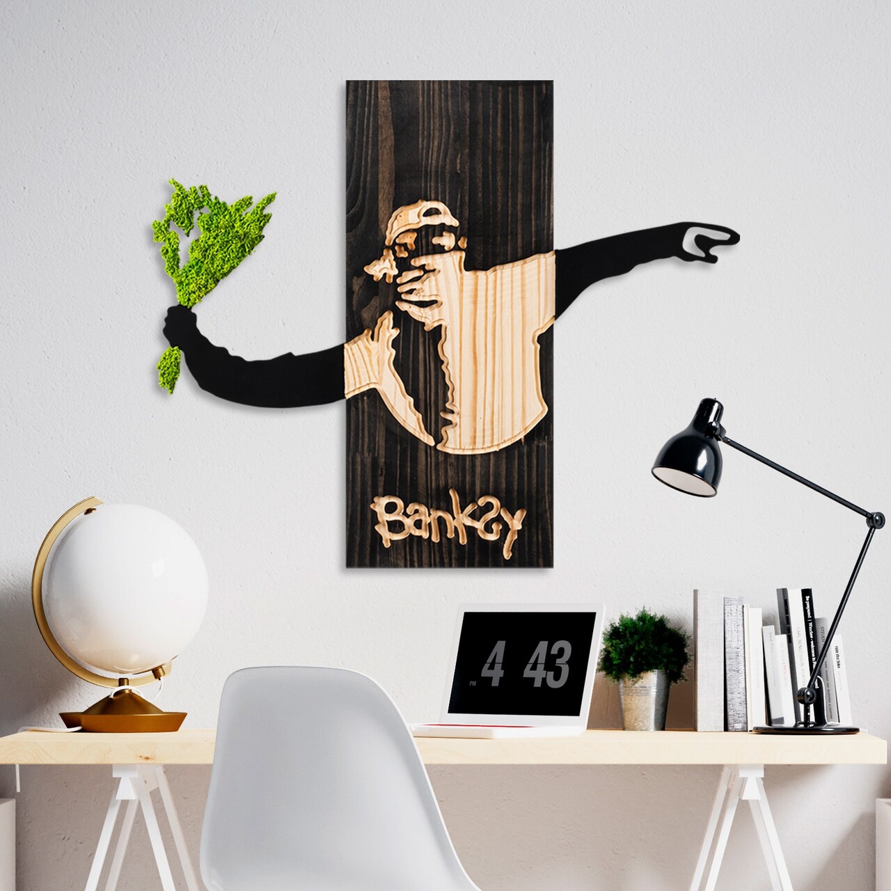 Decoratiune de perete, Banksy, Lățime: 69 cm, Negru / Nuc / Verde - view 2