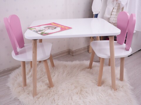 Set masa si scaun pentru copii, Bambini, Bunny Two Chair Set, Roz/Alb