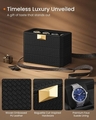 Cutie de ceasuri cu 3 niveluri Ronne, Songmics, 27.3x16.3x20.5 cm, 8 compartimente, piele ecologica/metal, negru/gri