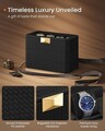 Cutie de ceasuri cu 3 niveluri Ronne, Songmics, 27.3x16.3x20.5 cm, 8 compartimente, piele ecologica/metal, negru/gri