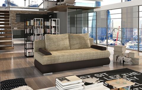 Canapea extensibila 3 locuri ELTAP, Milo, 213x95x90 cm, lemn/poliester, bej/maro inchis