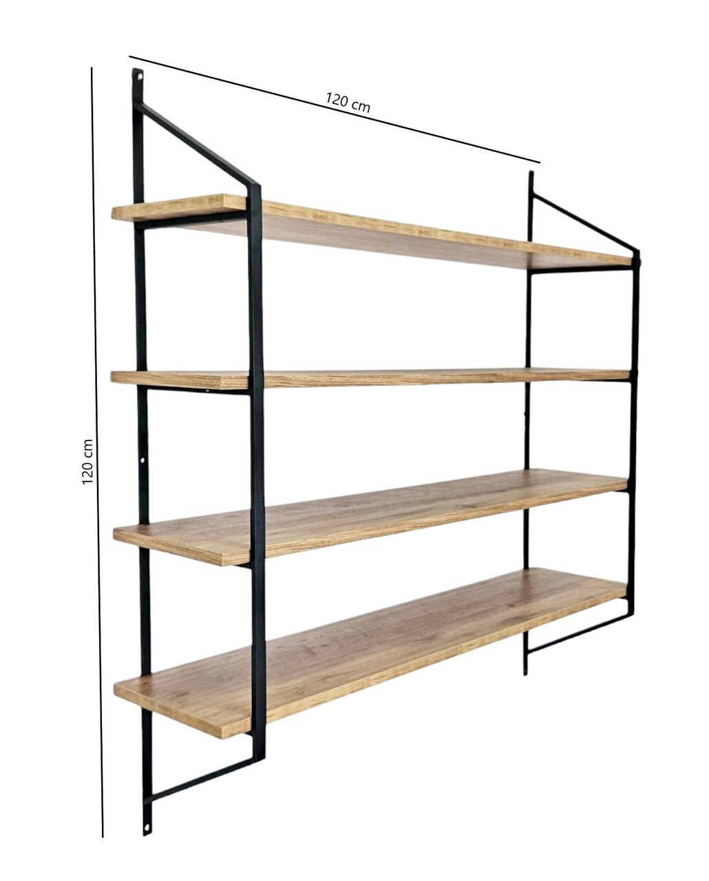 Raft de perete, Valovi, Raffy4, 120x120x28 cm, PAL, Negru / Pin Atlantic - 2 | YEO