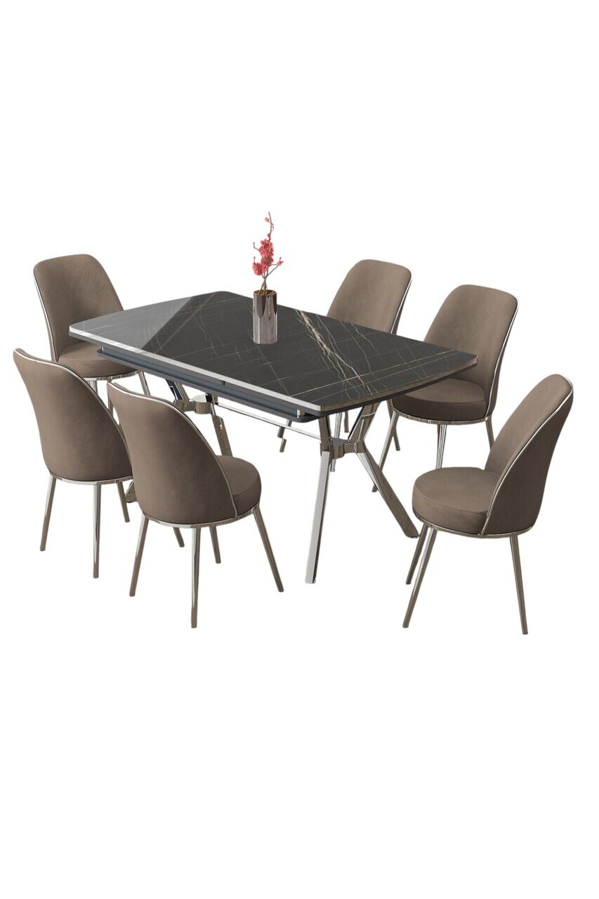 Set masa extensibila si scaune (7 piese), Hanah Home, Poy, Sonata / Crom / Cappuccino — imaginea 2