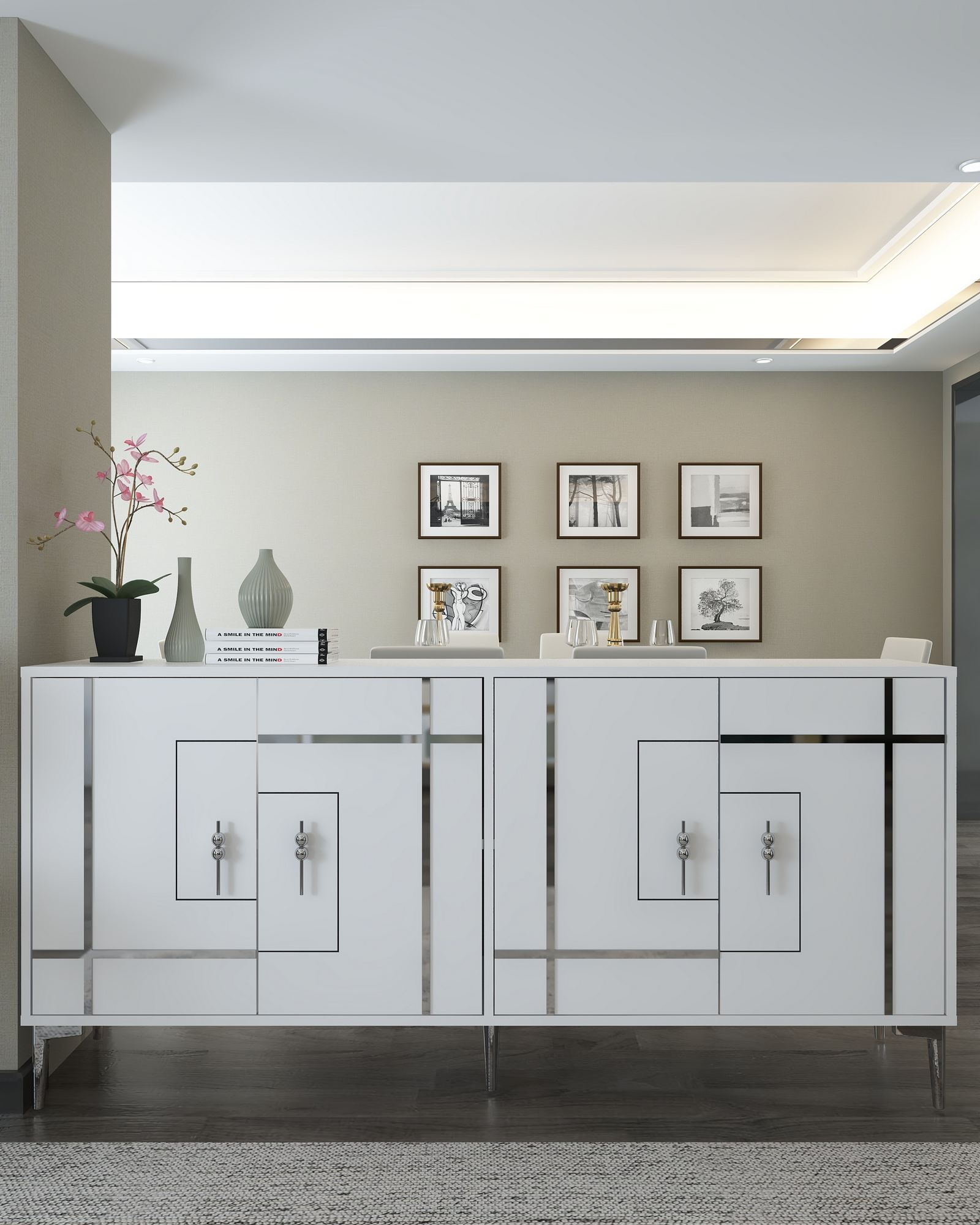 Consola, Hanah Home, Simge, 180x78.6x35 cm, PAL , Alb / Argintiu