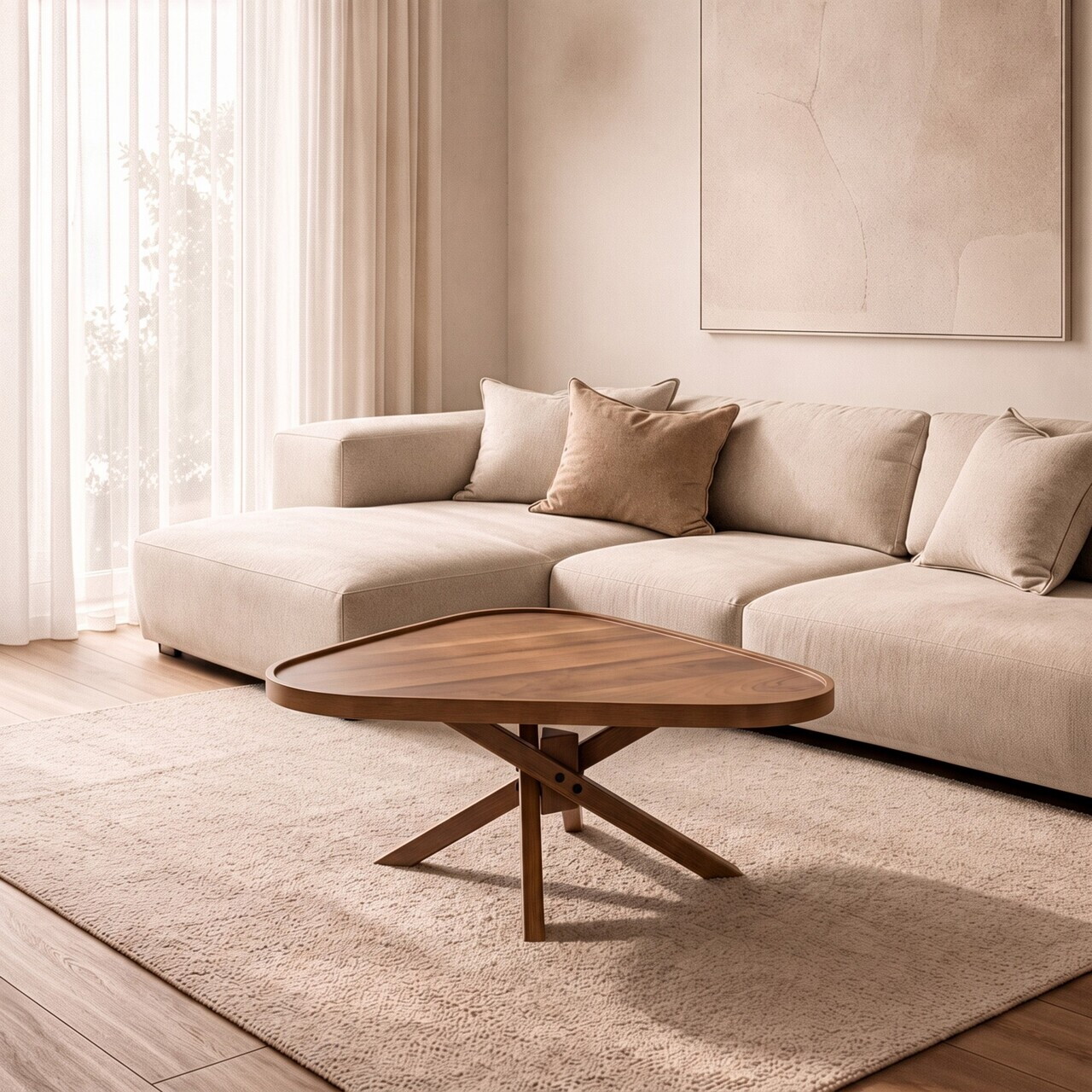 Masuta de cafea, Hanah Home, Oscar Ucgen 95, 95x48x95 cm, LEMN MASIV DE FAG, Maro