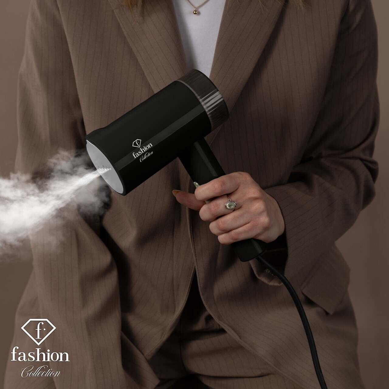 Aparat de calcat cu aburi portabil, pliabil Fashion TV, Matte Black-Rose Gold, 1000W, 100 ml, invelis ceramic, negru - imagine 6