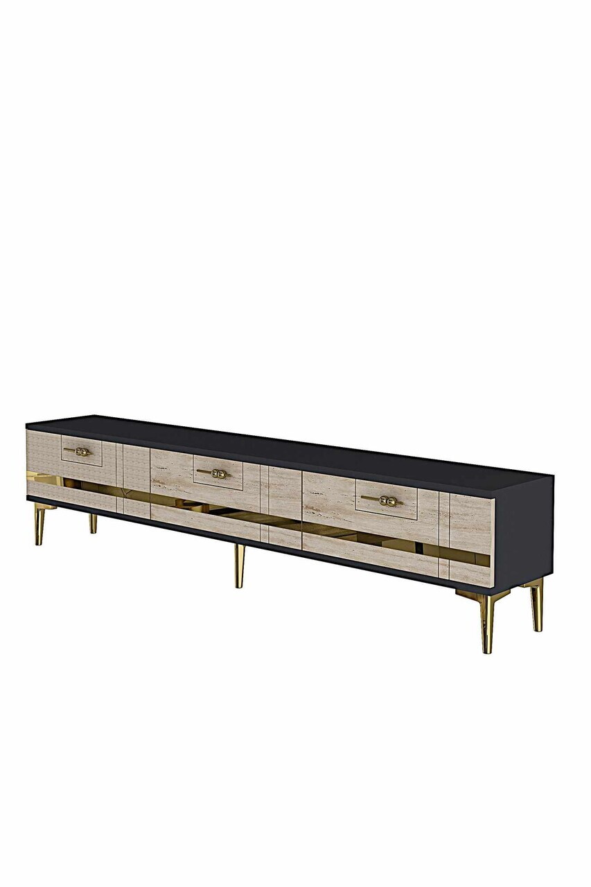 Comoda TV, Hanah Home, Ilay, 180x41x30 cm, Antracit / Travertin / Auriu — imaginea 6