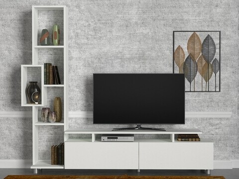 Comoda TV cu raft Tulip, Woody Fashion, alb alb