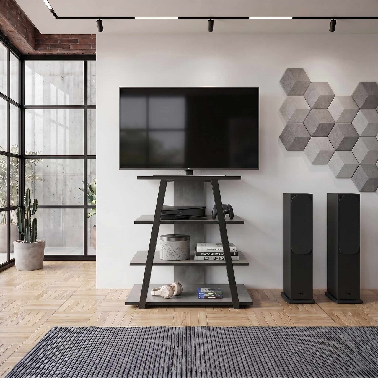 Comoda TV, Hanah Home, Lyno, 70.4x80x40.6 cm, Gri retro / Negru — imaginea 2