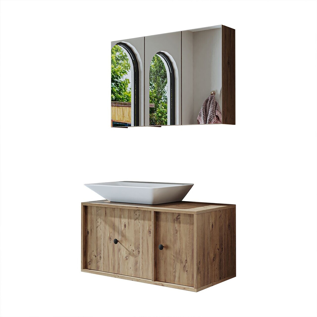 Set Dulap de Baie cu Chiuvetă și Oglindă (2 Piese), Hanah Home, 2554, MDF, Maro — imaginea 6