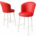 Set scaune de bar 6 piese, Charlotte, Uras, Metal, Rosu/Alb