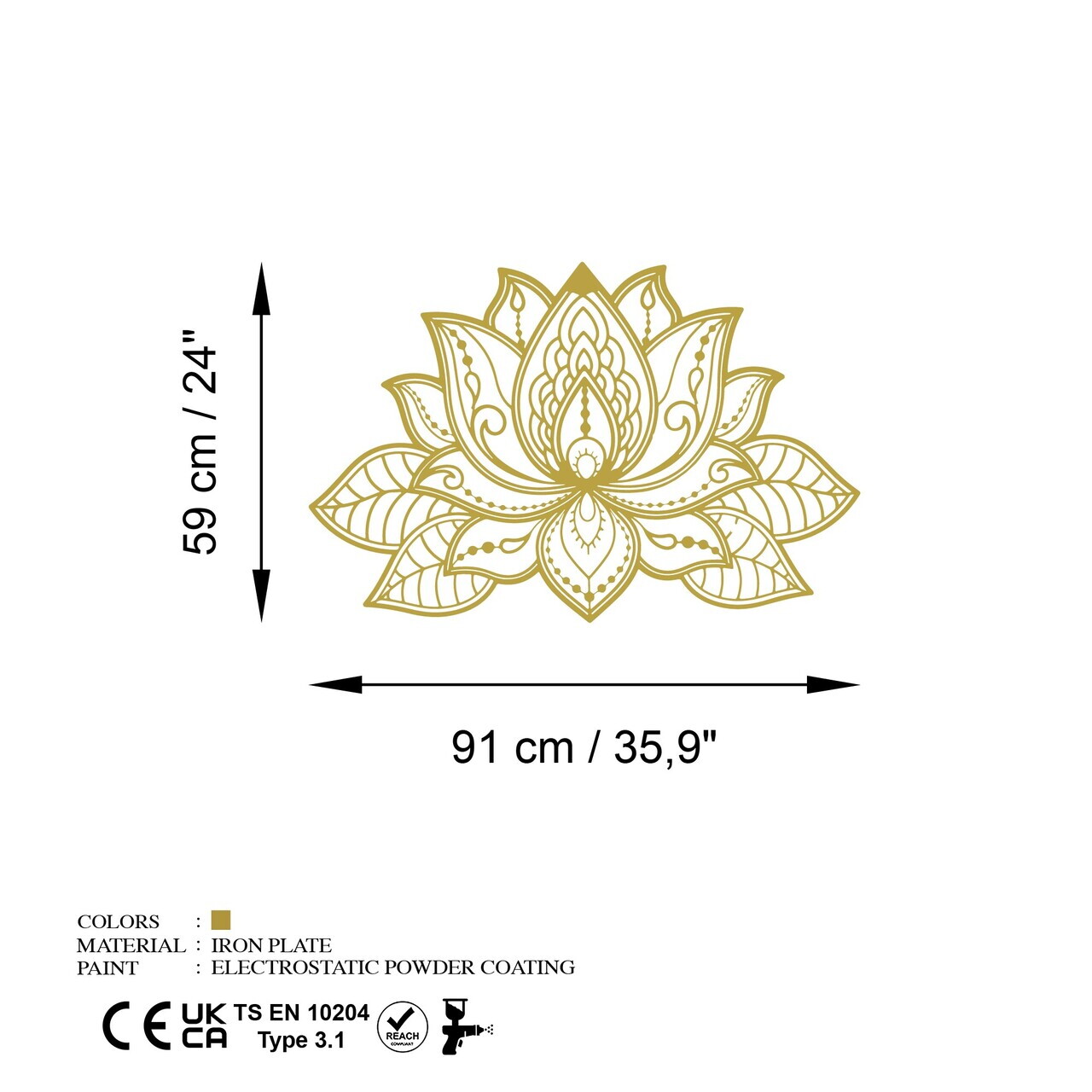 Decoratiune de perete, Lotussa-2, Metal, (Grosime: 1,5 mm), Auriu — imaginea 7