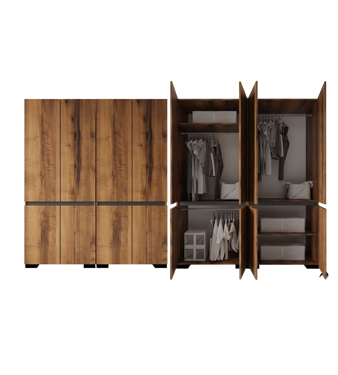 Dulap pentru haine, Hanah Home, Floransa 180, 180x210x52 cm, PAL MELAMINAT, Nuc / Antracit — imaginea 4