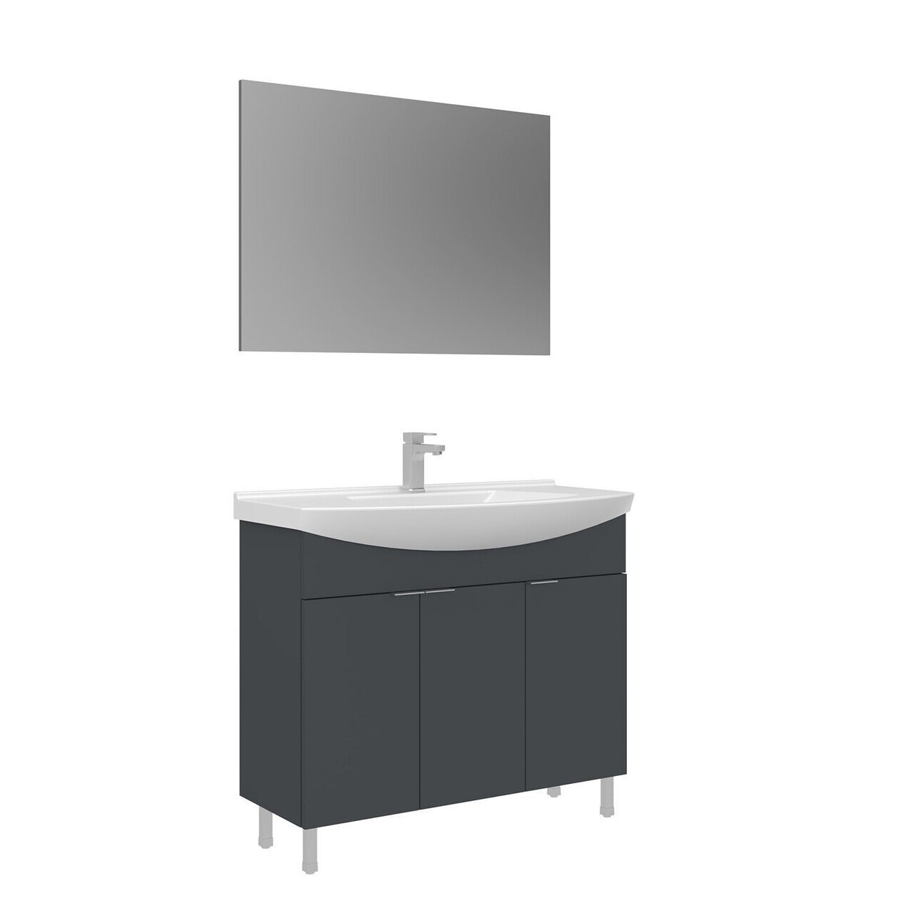 Set Dulap de Baie cu Chiuvetă și Oglindă (2 Piese), Hanah Home, Purus 100, Antracit mat — imaginea 4
