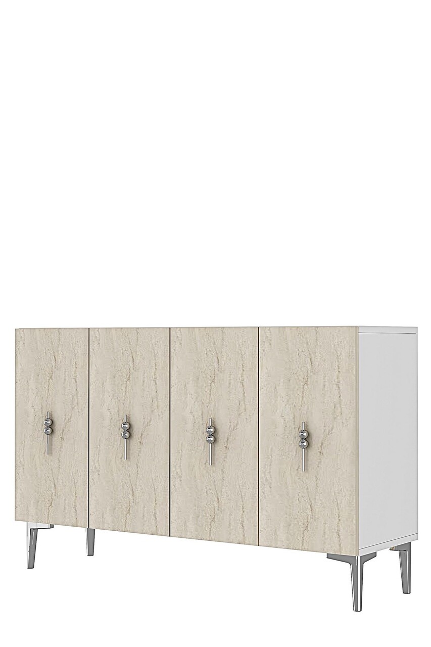 Consola, Hanah Home, Salkım 120, 120x79x32 cm, White / Travertine / Silver - view 4
