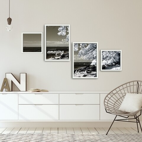 Set 4 tablouri decorative, Alpha Wall, Amazing Beach, 30×30/35×50 cm Alpha Wall
